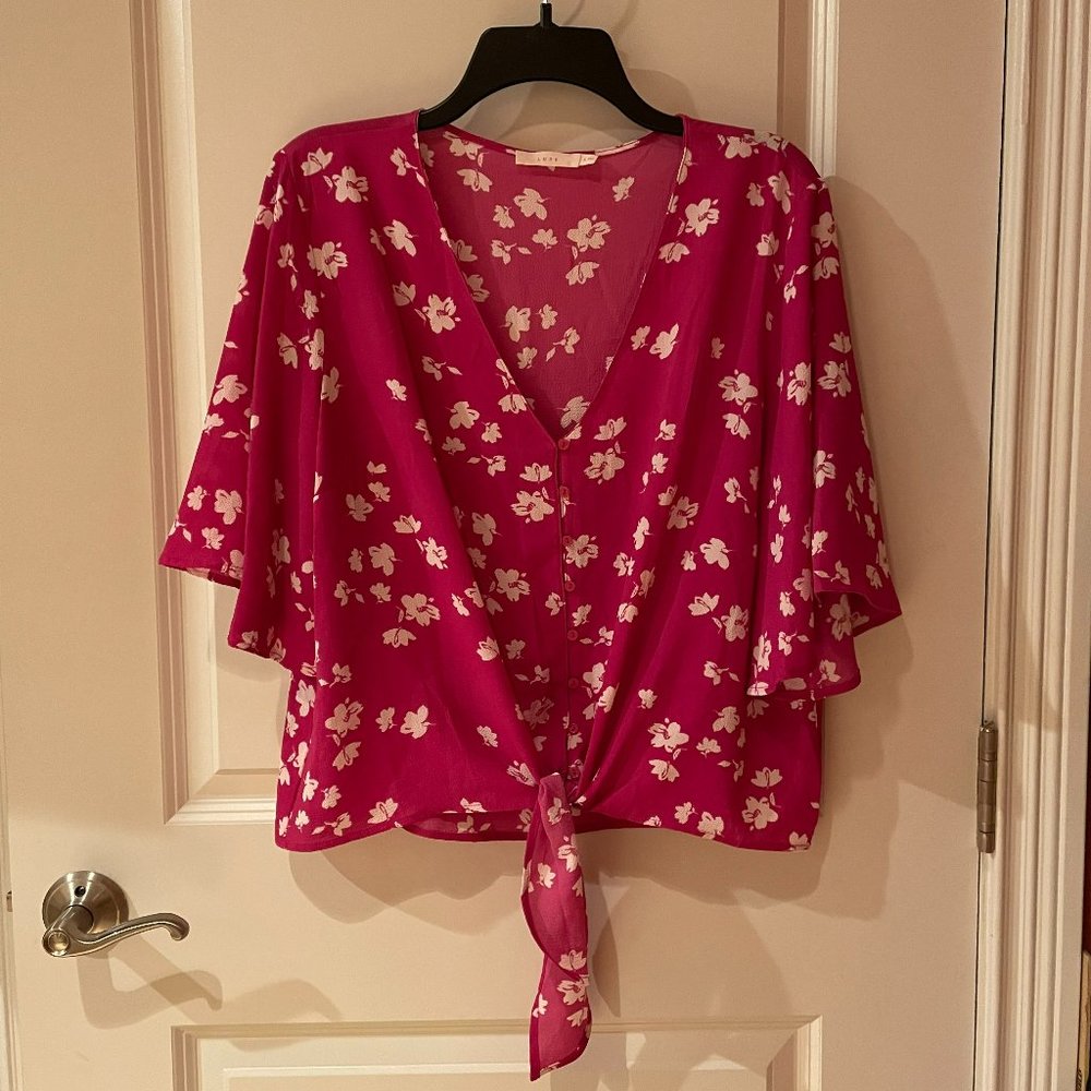 Lush Krisantha Tie Front Blouse Magenta-Cream - Large
